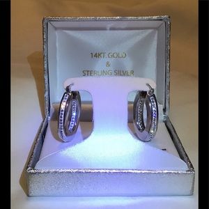 14k & SS INSIDE OUT SWAROVSKI HOOP EARRINGS